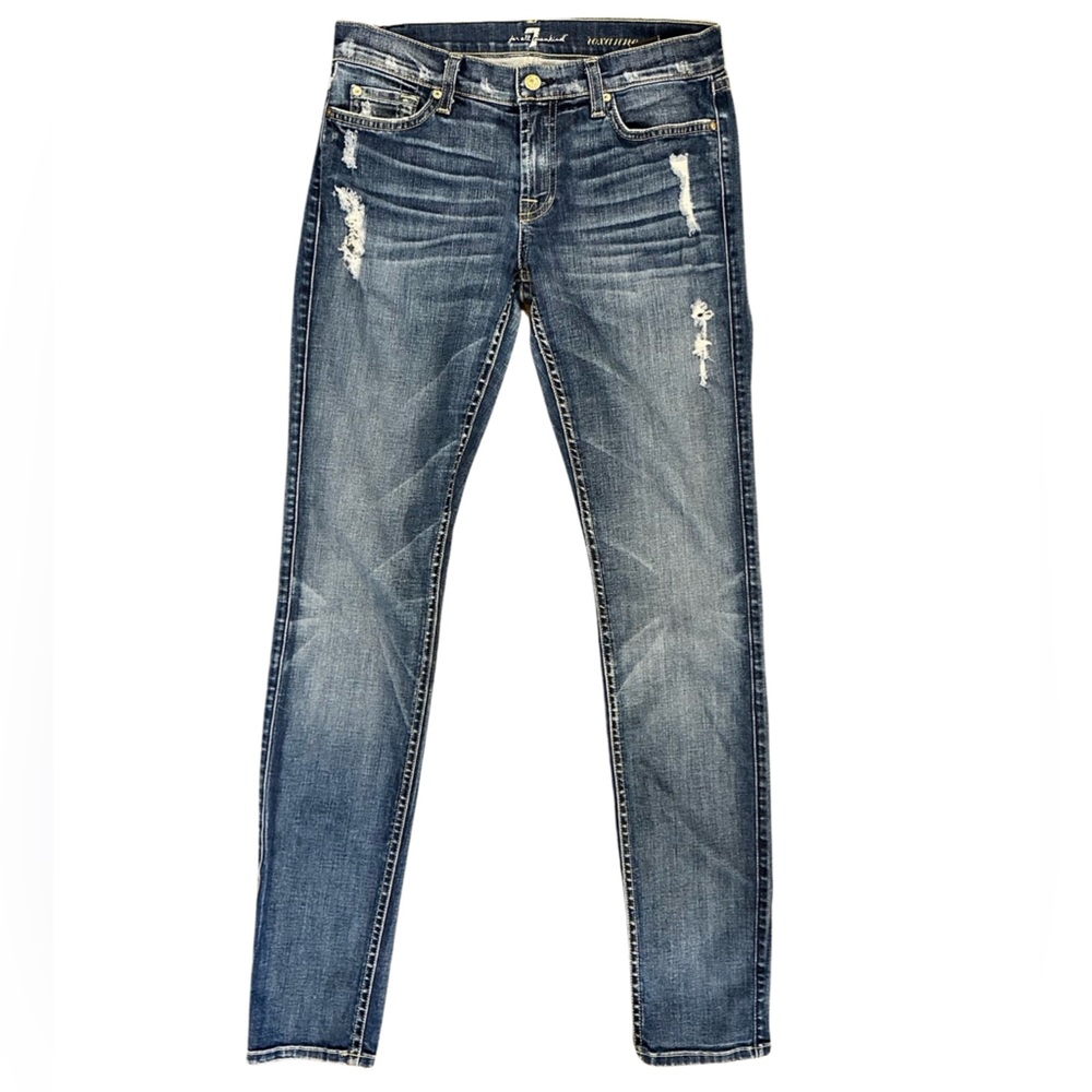 7 For All Mankind ROXANNE Distressed Low-Rise Skinny Jeans Blue Women’s 29.